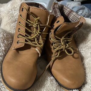 Charles Albert Brown Lace-Up Boots with Plaid Interior